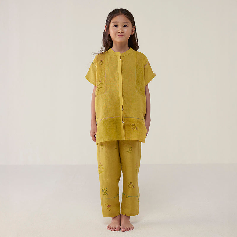Aboli Patchwork Linen Co-ord Set - ochre