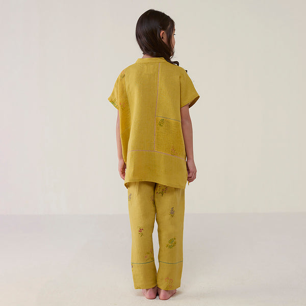 Aboli Patchwork Linen Co-ord Set - ochre