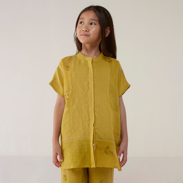 Aboli Patchwork Linen Co-ord Set - ochre