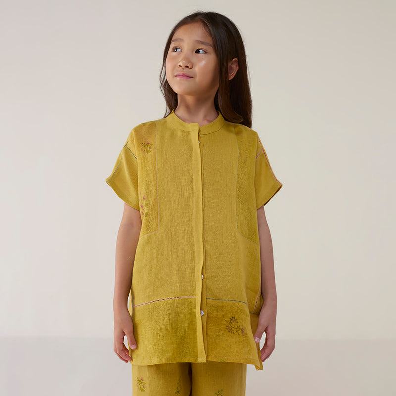 Aboli Patchwork Linen Co-ord Set - ochre