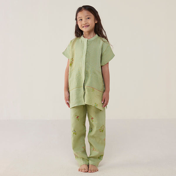 Aboli Patchwork Linen Co-ord Set - Mint