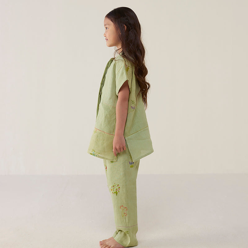 Aboli Patchwork Linen Co-ord Set - Mint