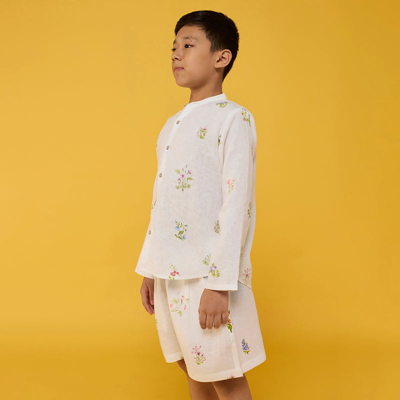 Akio Floral Linen Co-ord Set - White