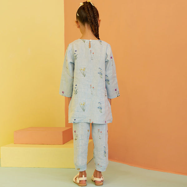 Alya Botanical Linen Co-Ord Set - Sky