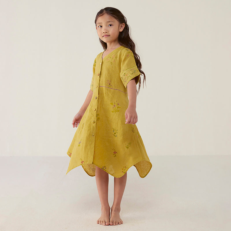 ochre linen dress VOYAGE Midi Dress