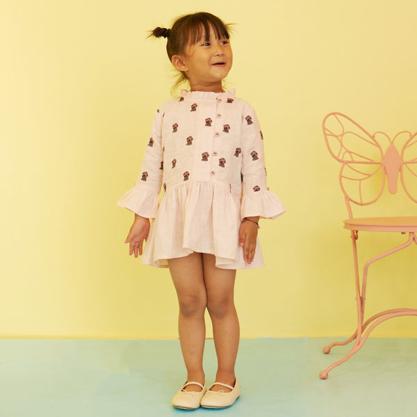 Mila Embroidered Linen Dress - Blush