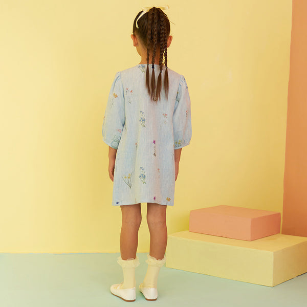 Cassia Botanical Linen Dress - Sky