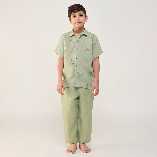 Kabo Floral Linen Shirt - Mint