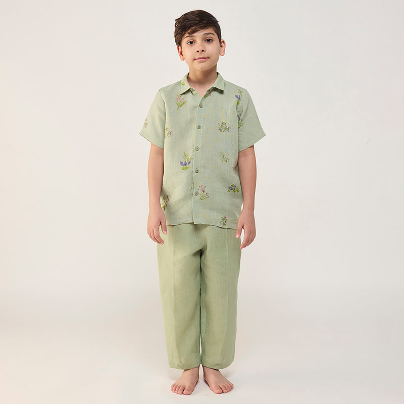 Kabo Floral Linen Shirt - Mint