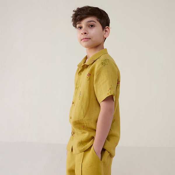 Kabo Floral Linen Shirt - Ocher