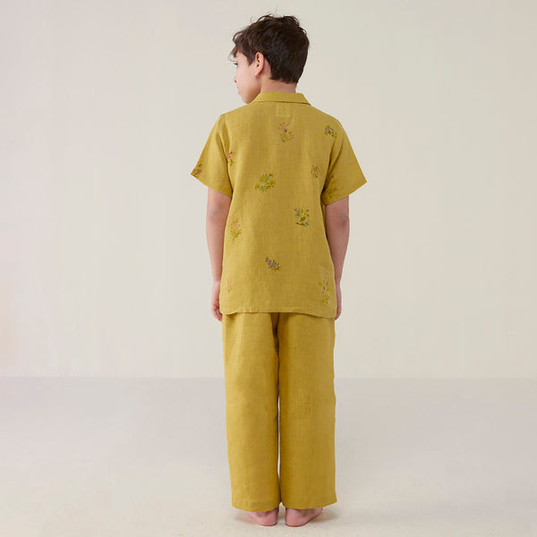 Kabo Floral Linen Shirt - Ocher