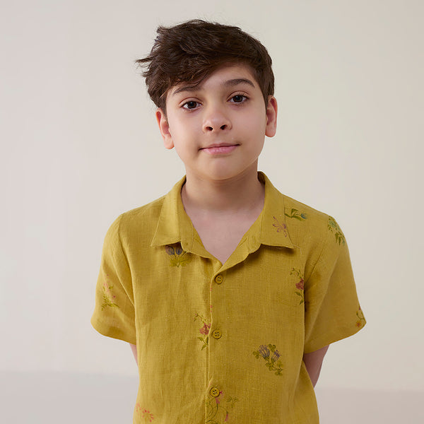 Kabo Floral Linen Shirt - Ocher