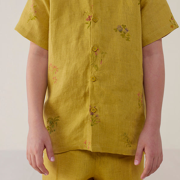 Kabo Floral Linen Shirt - Ocher
