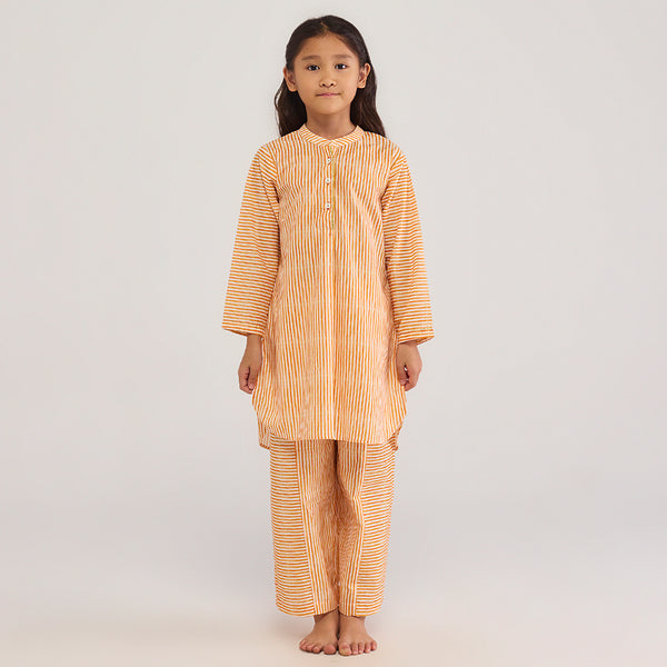Orange Stripe Pima Cotton Kurta Set