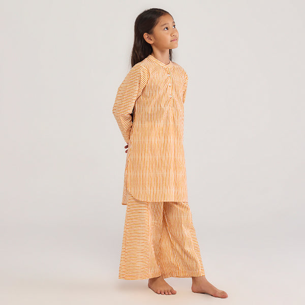 Orange Stripe Pima Cotton Kurta Set