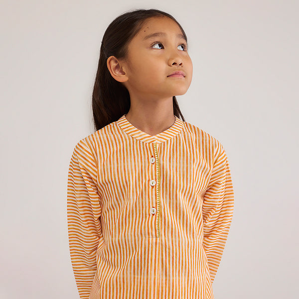 Orange Stripe Pima Cotton Kurta Set