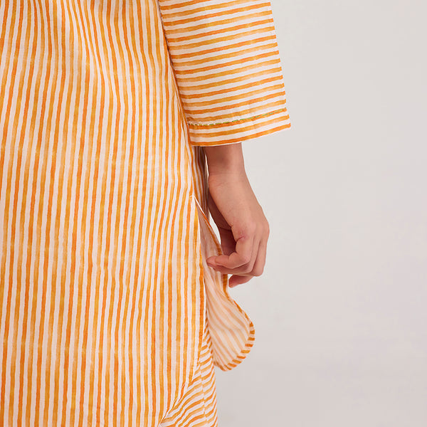 Orange Stripe Pima Cotton Kurta Set