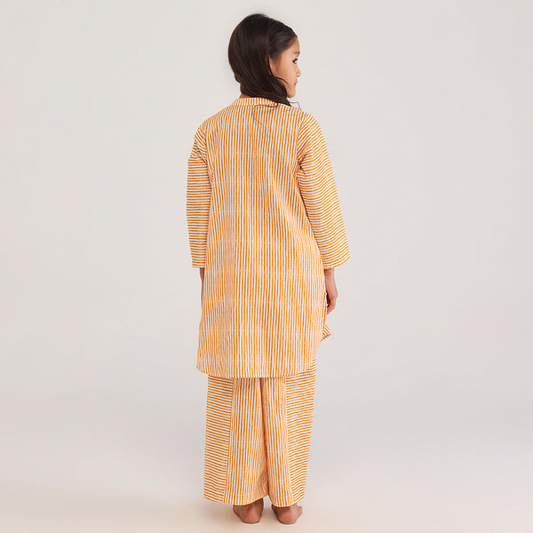 Orange Stripe Pima Cotton Kurta Set