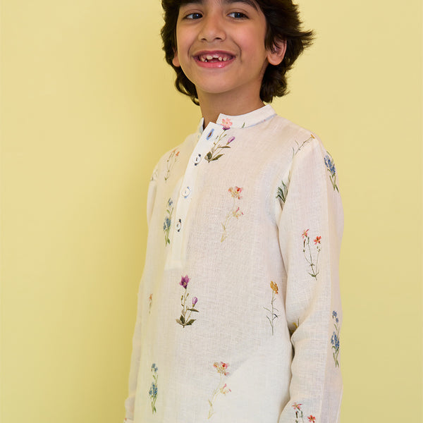 Ren Botanical Linen Kurta - Ivory