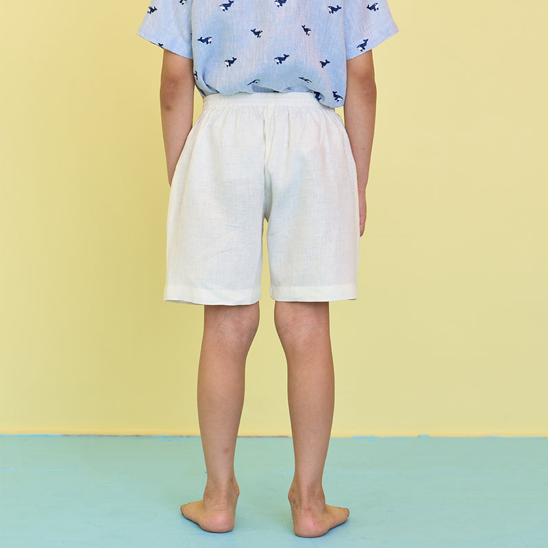Jiro Plain Linen Shorts - Ivory