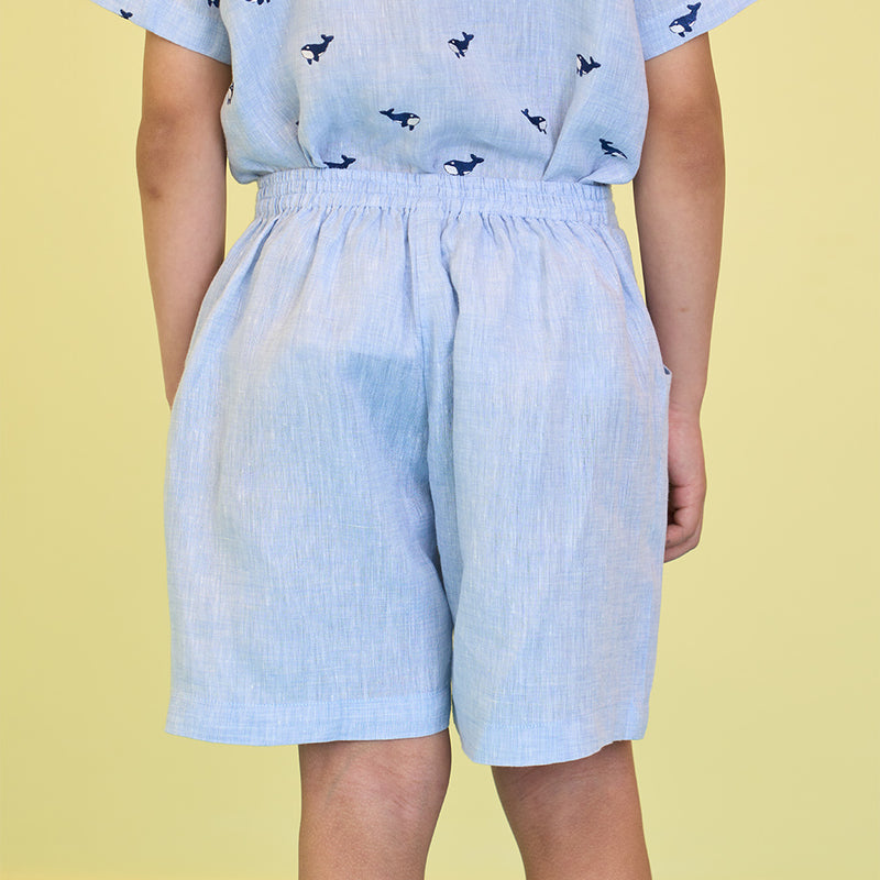 Jiro Plain Linen Shorts - Sky