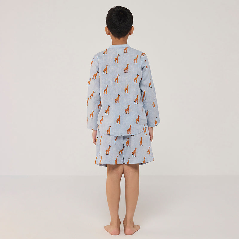 Ben Linen Shirt - Sky (Giraffe)
