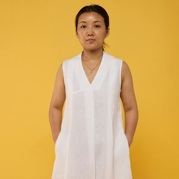 Ita Pleated Linen Dress - White