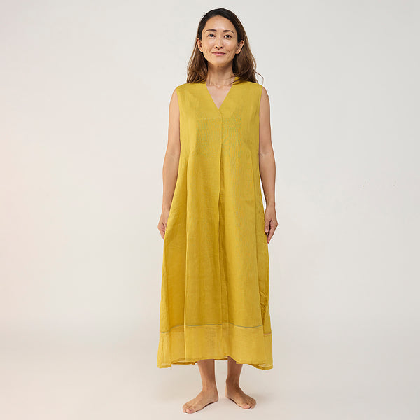 Ita pleated linen dress - ochre