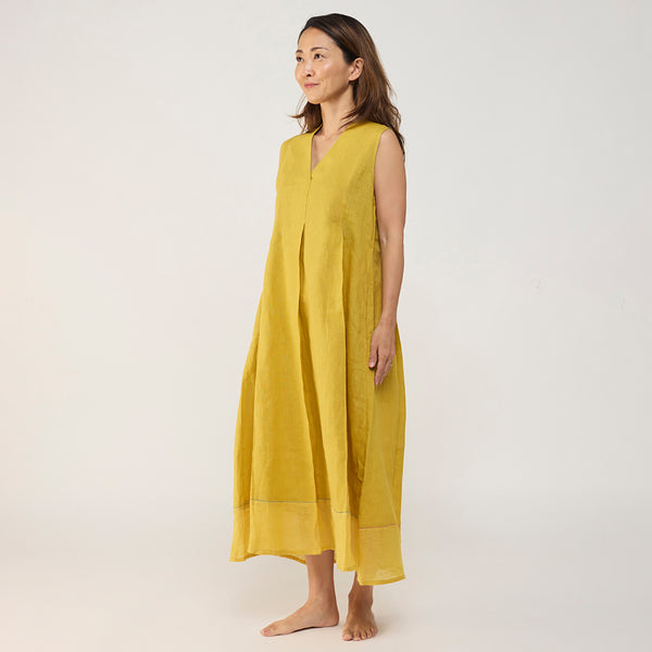 Ita pleated linen dress - ochre