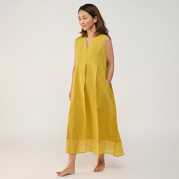 Ita pleated linen dress - ochre