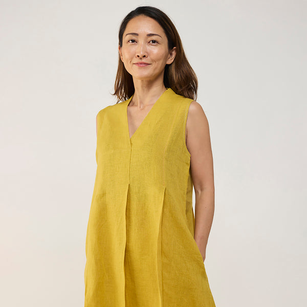Ita pleated linen dress - ochre
