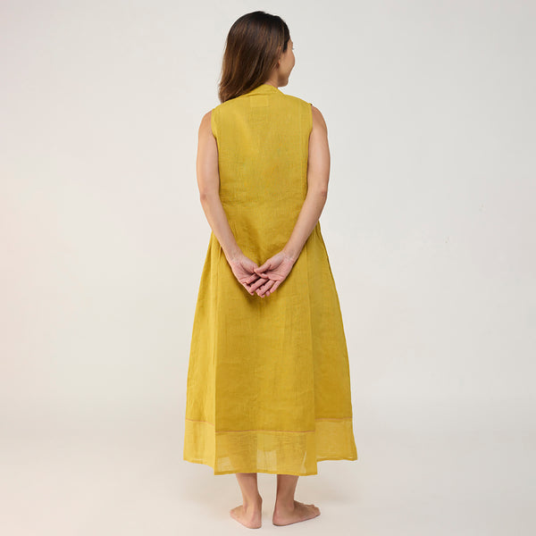 Ita pleated linen dress - ochre