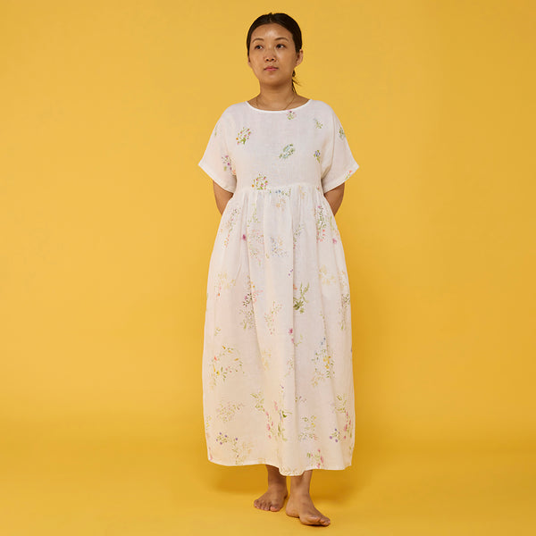 Rasa Floral Printed Sheer Linen Dress - White