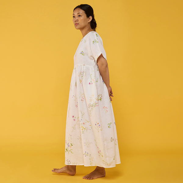 Rasa Floral Printed Sheer Linen Dress - White