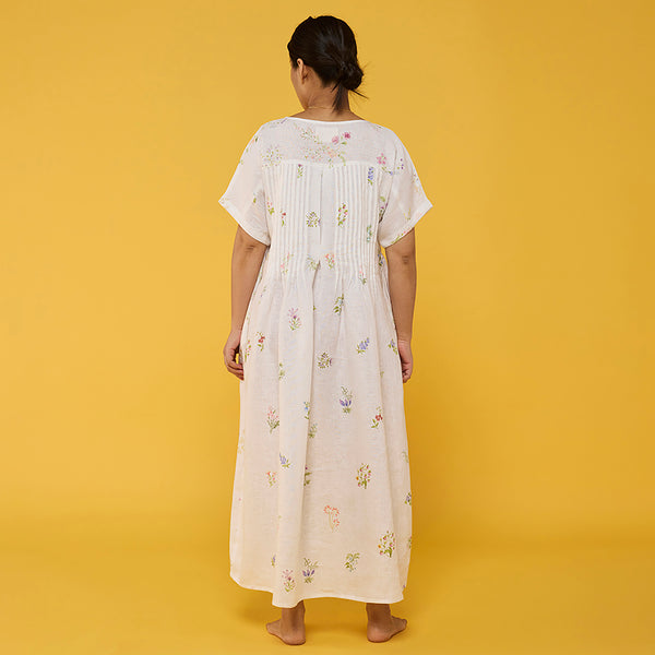 Rasa Floral Printed Sheer Linen Dress - White