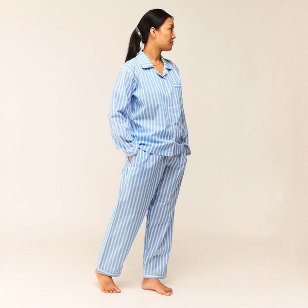 Women Azure Striped Pima Pajama Set
