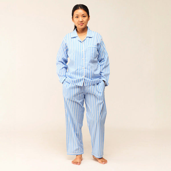 Women Azure Striped Pima Pajama Set