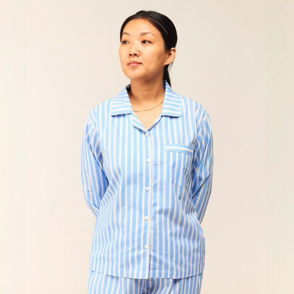 Women Azure Striped Pima Pajama Set