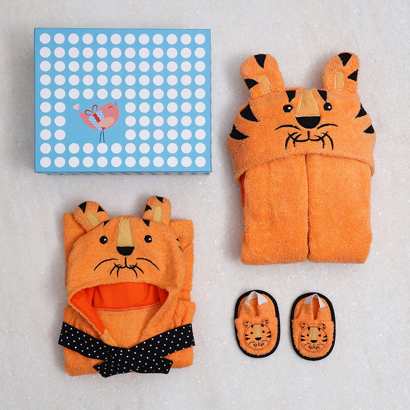 Spa Time New Born Gift Set (Tiger) - With Hooded Towel