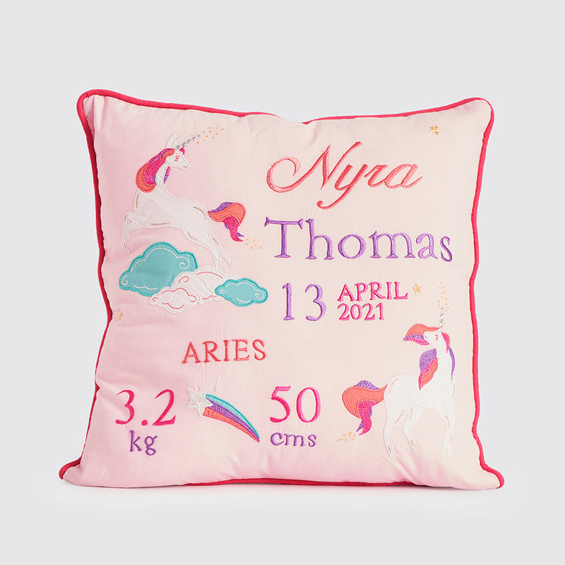 Unicorns Birth Stat Pillow