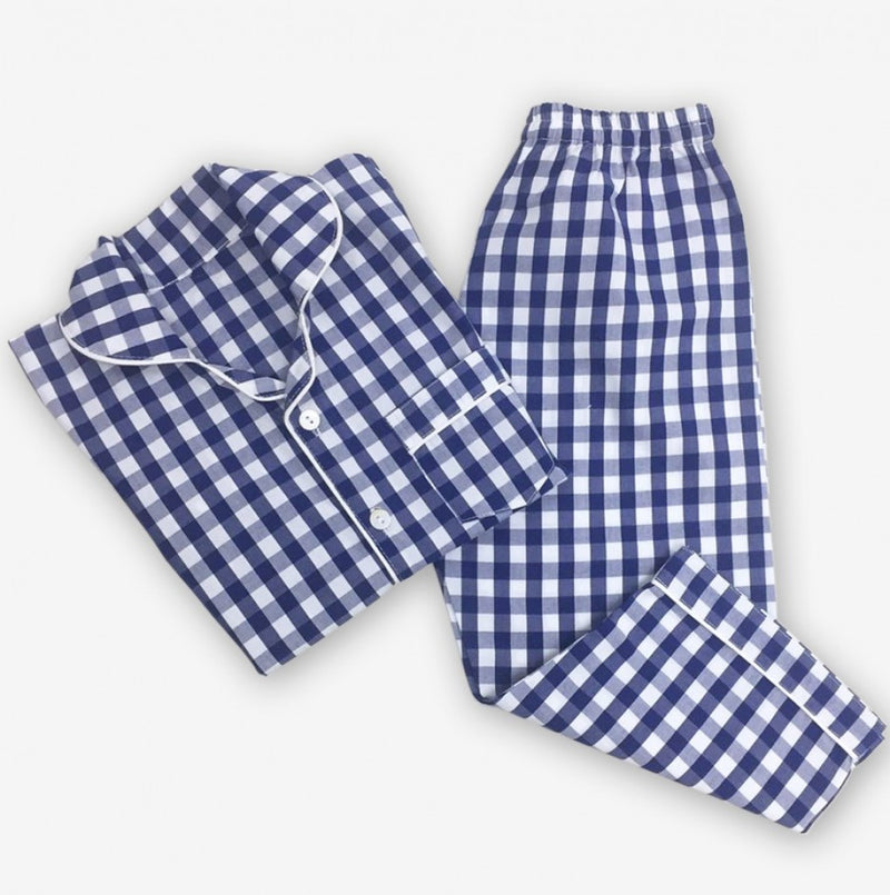 Classic Navy Gingham Pajama Set For Kids