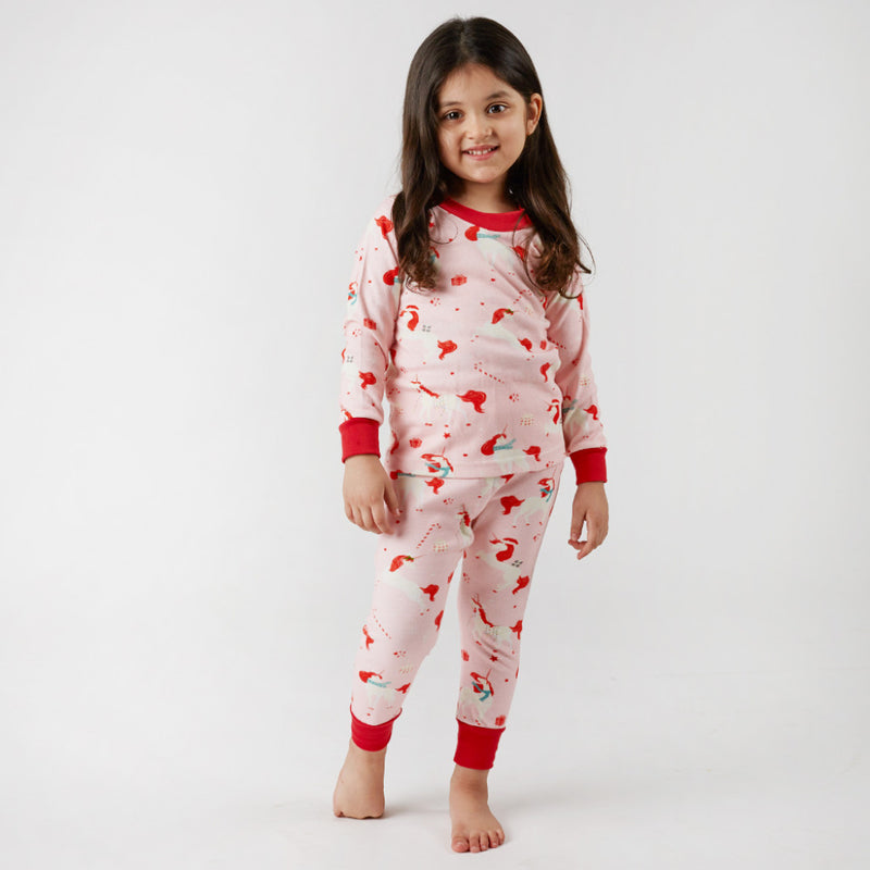 Christmas Unicorn Jersey Pajama Set For Kids