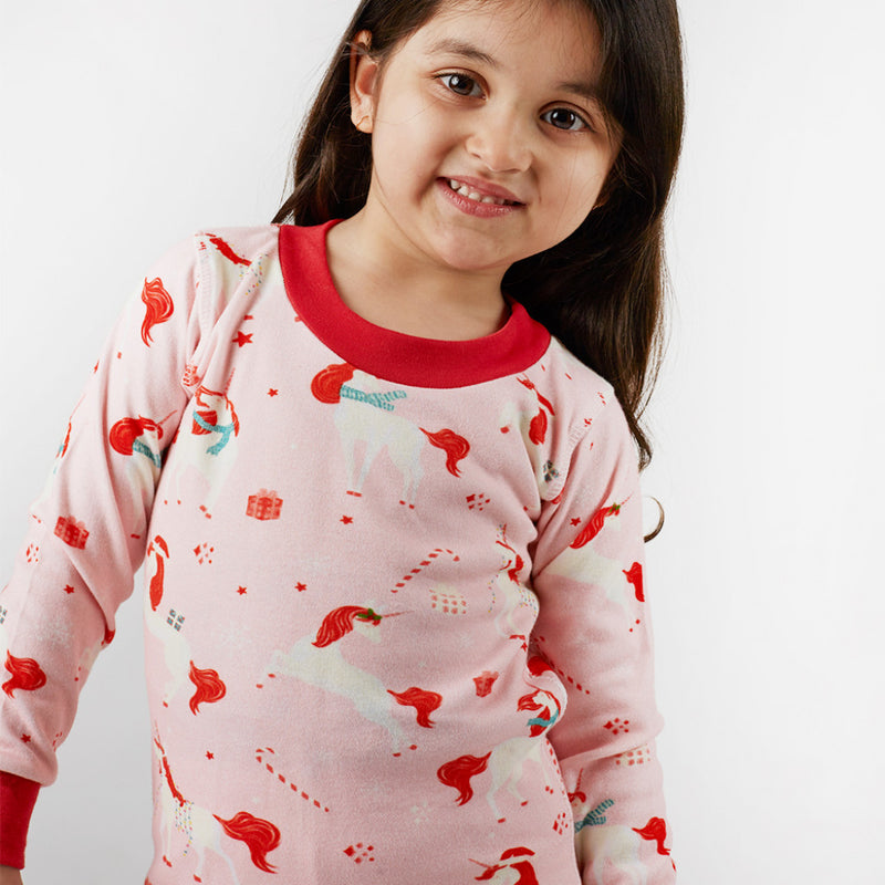 Christmas Unicorn Jersey Pajama Set For Kids