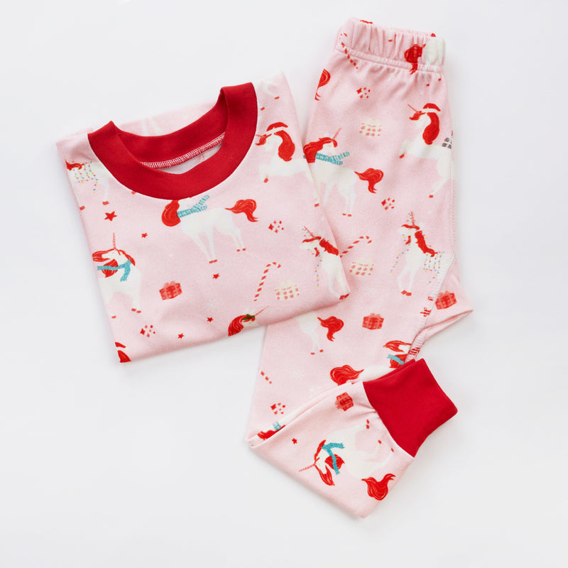 Christmas Unicorn Jersey Pajama Set For Kids