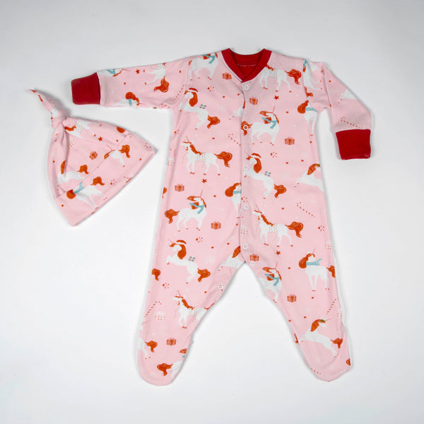 Christmas Unicorn Long-Sleeved Onesie & Hat Gift Set