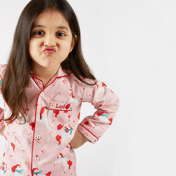 Christmas Unicorn Pajama Set For Kids