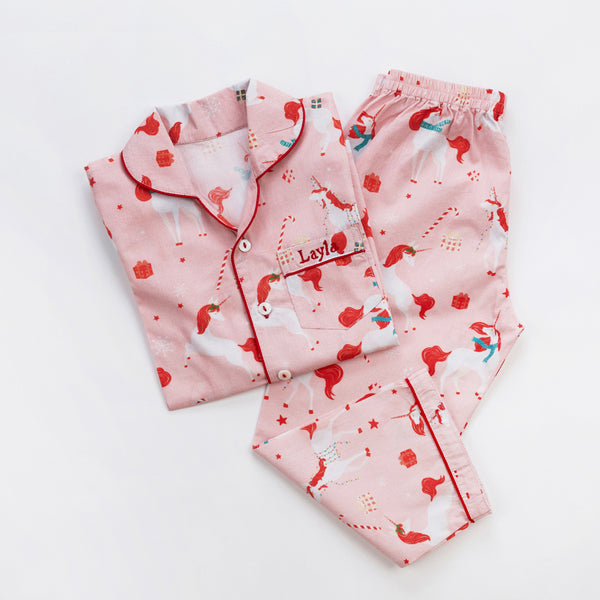 Flannel Christmas Unicorn Women Pajama Set