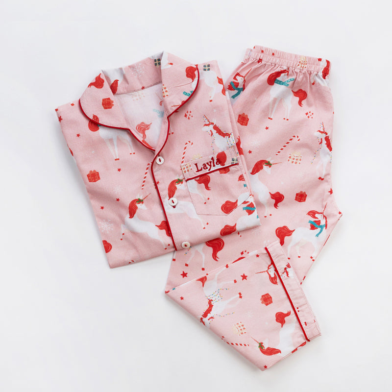 Flannel Christmas Unicorn Women Pajama Set