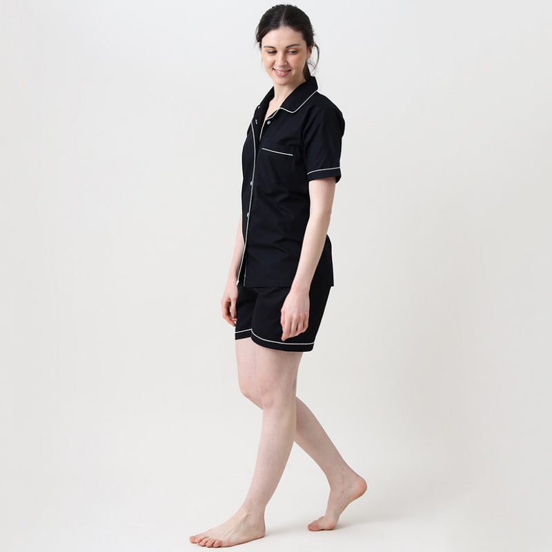 Women Classic Black Solid Shorts Set