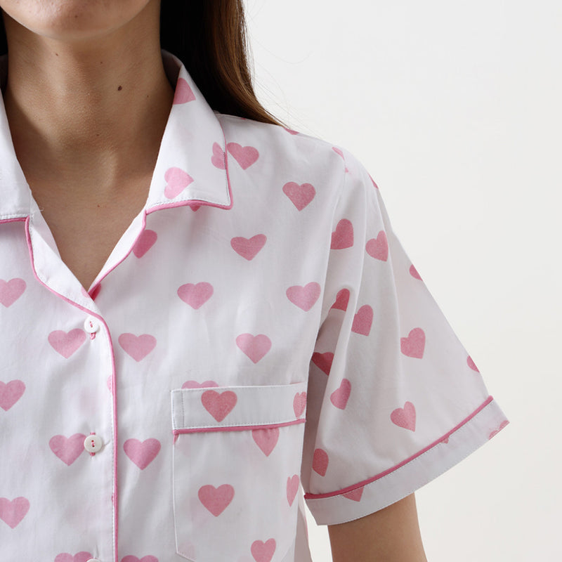 Women Pink Hearts Shorts Set